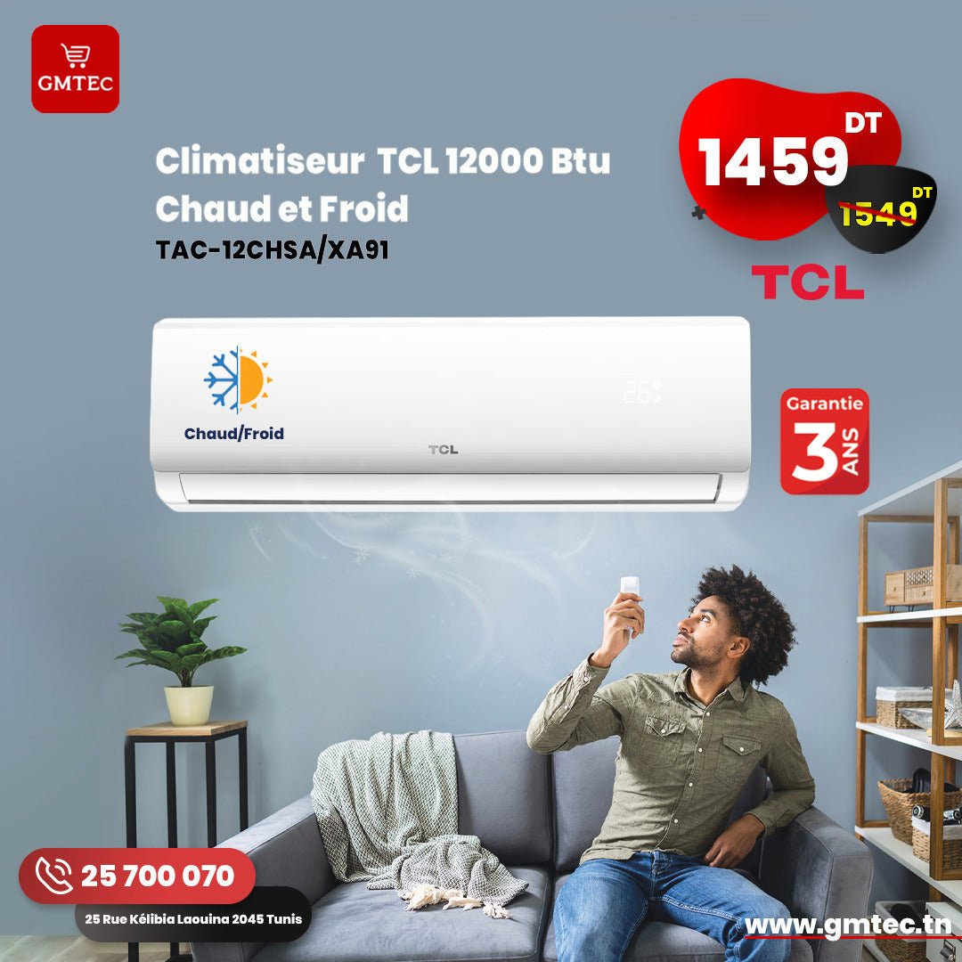 CLIMATISEUR TCL 12000 BTU CHAUD & FROID TAC-12CHSA/XAA1