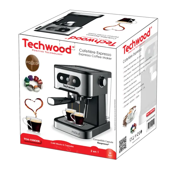 CAFETIERE EXPRESSO & NESPRESSO 20 BARS TECHWOOD TCA156EXN TECHWOOD
